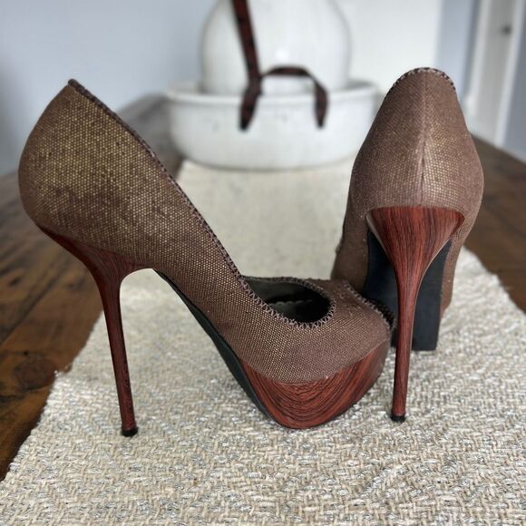BEBE Brown Peep-Toe Platform Stiletto Heels Size 8 - Picture 7 of 10